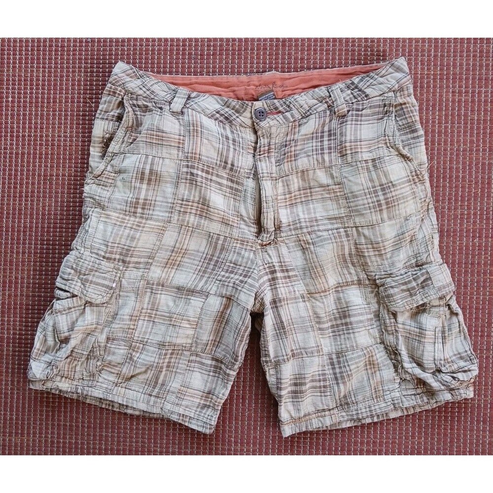 North River Mens Cargo Shorts Plaid Patchwork Size 34 Y2K Grunge Thrashed